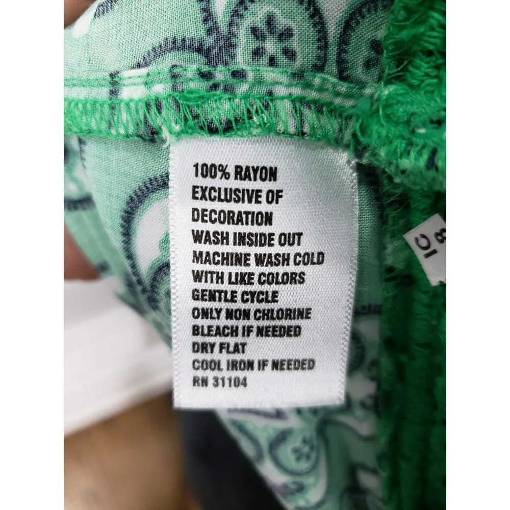 Crown & Ivy Top Women Size M Green & White 100% Rayon V-Neck Sleeveless Rope - Image 9