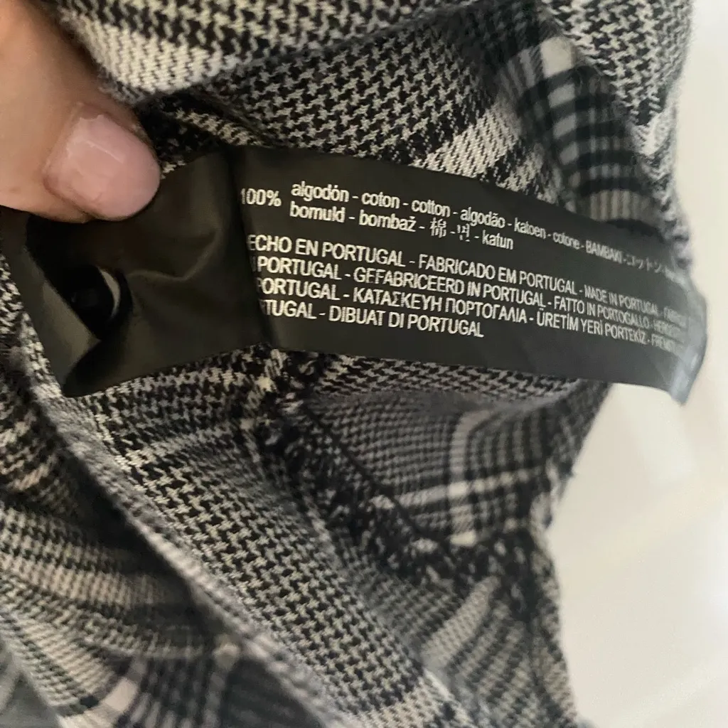 Zara Women Small Longline Button Up Shirt Gray Plaid 100% Cotton - Image 3