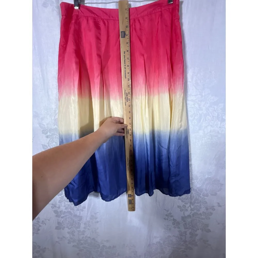 WD NY Skirt 10 100% Silk Pink Yellow Blue Dip Dye Pleated A Line Lined - Image 4
