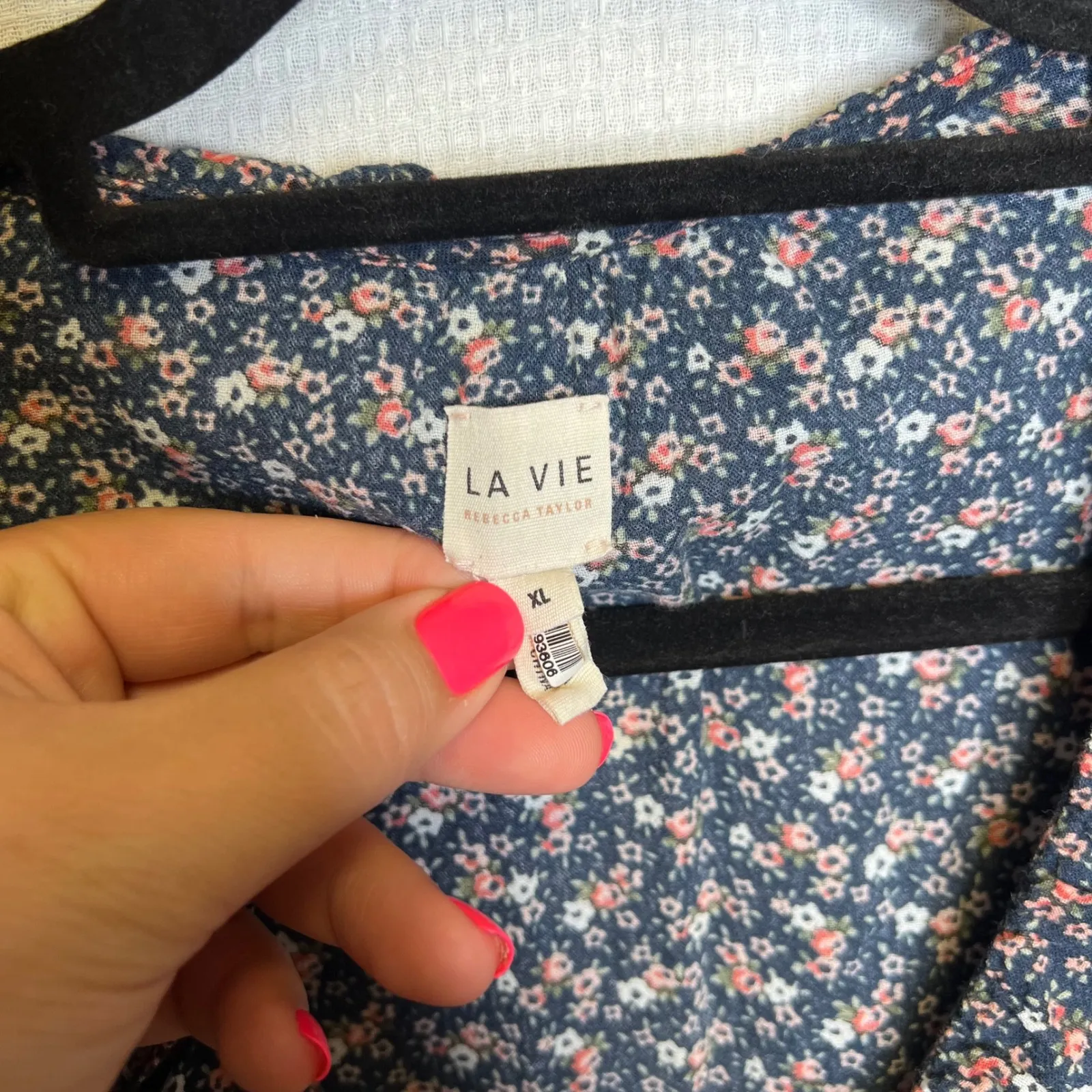 La Vie Rebecca Taylor Nadia Fleur Floral Print Long Sleeve Blouse Ruffle Trim XL Blue - Image 4