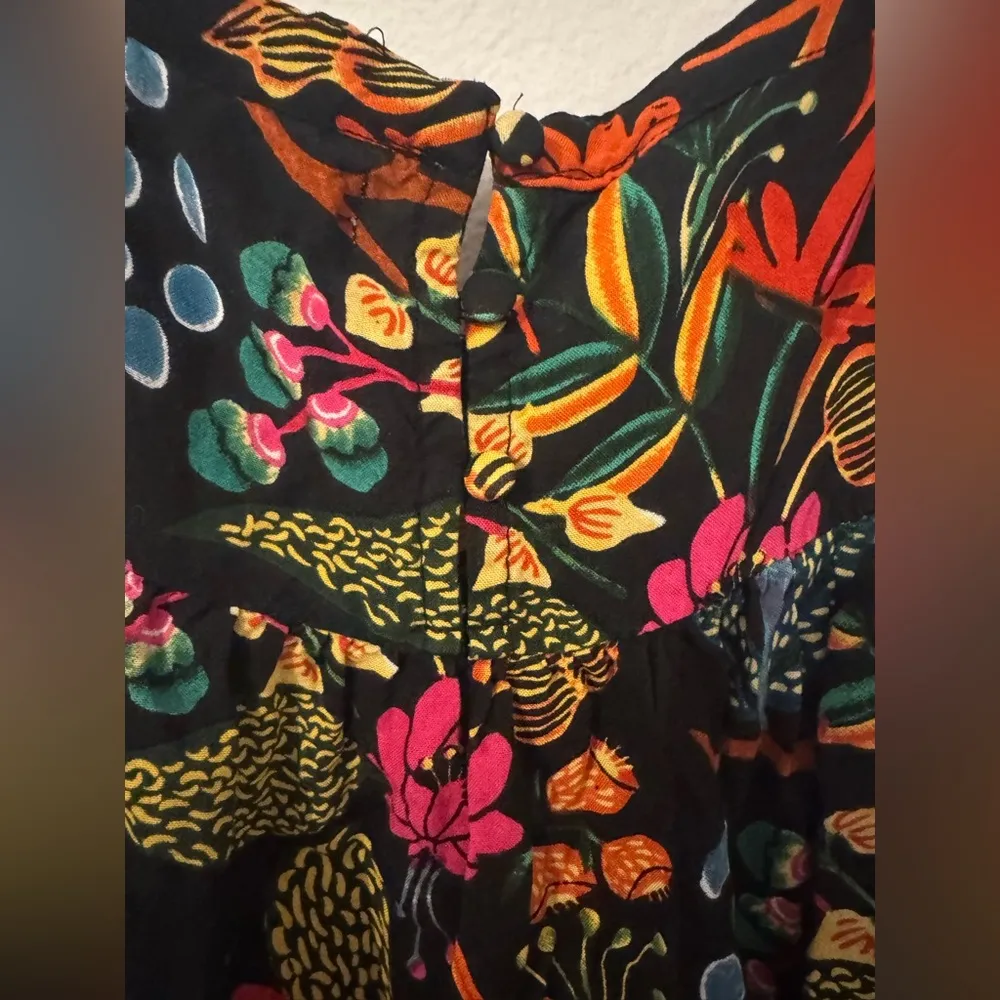 Natural Life Black Neon Floral Short Patti Dress Boho Beach Vacation Size XS - Image 4