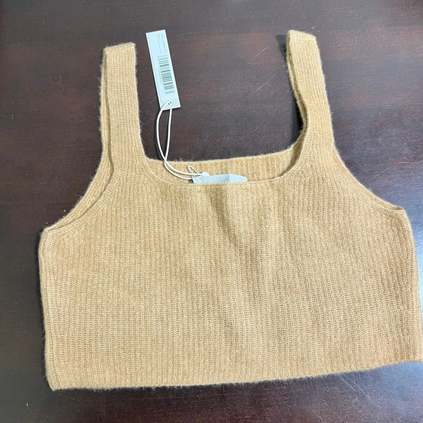 NWT Everlane Wool Yak Blend Crop Tank Top Camel Beige Ribbed Knit Large - Image 2