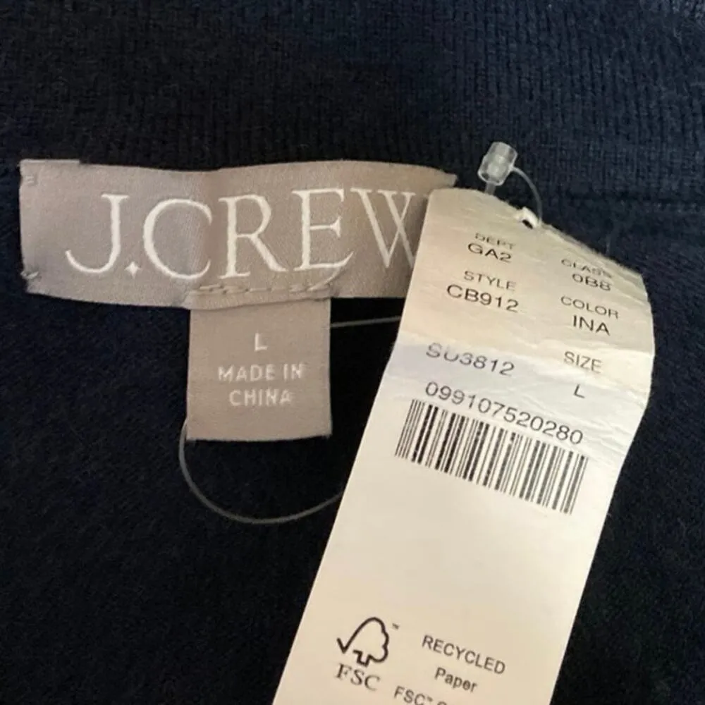 NEW J.Crew Women's Blue Featherweight Cashmere Long Sleeve Crop Polo Shirt Top L Size L - Image 3