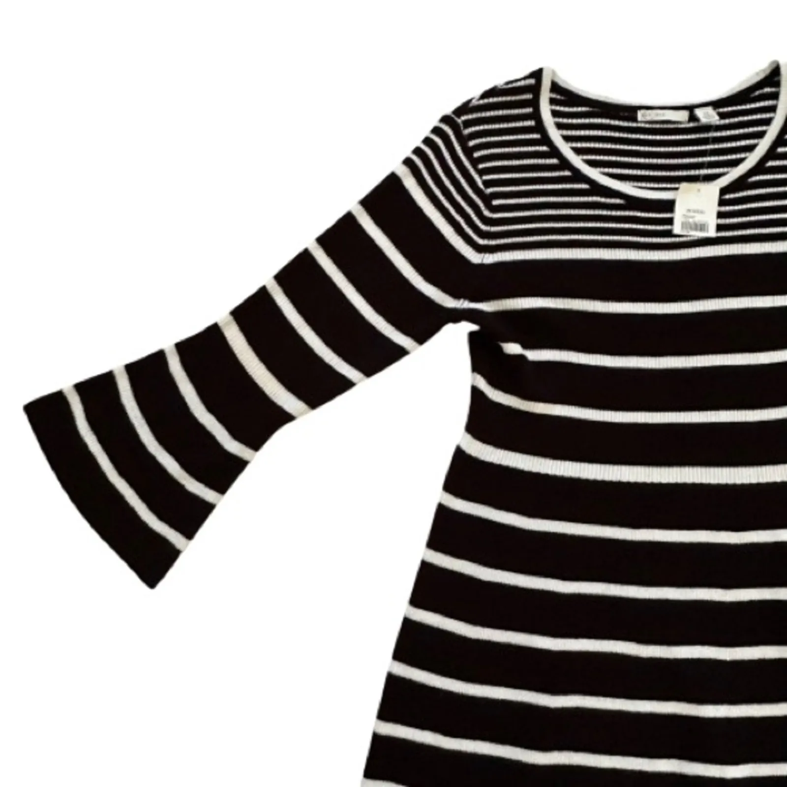 C Est 1946 Sweater Dress Black White Stripe Scoop Neck Long Sleeve Medium NEW - Image 8