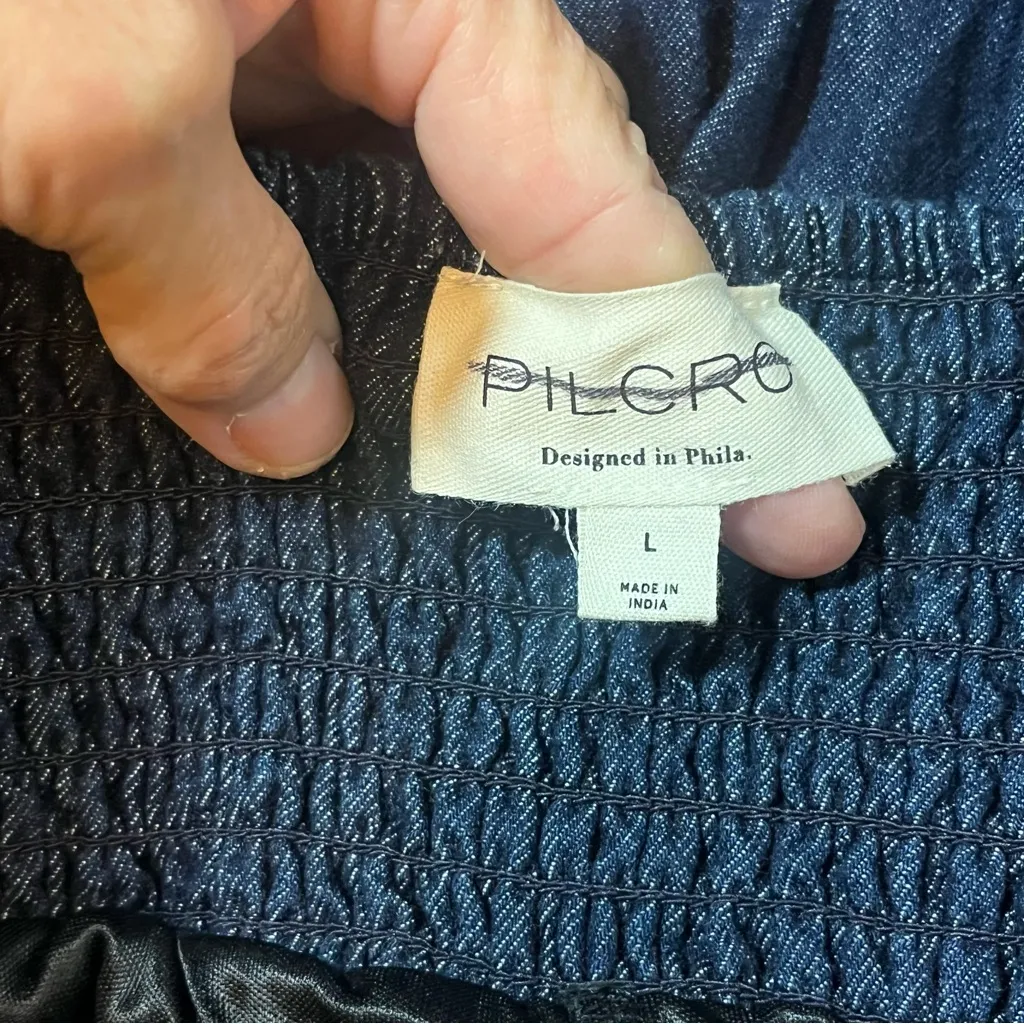 Pilcro Basque Waist Denim Mini Skirt Contrast Stitching Large Blue - Image 5