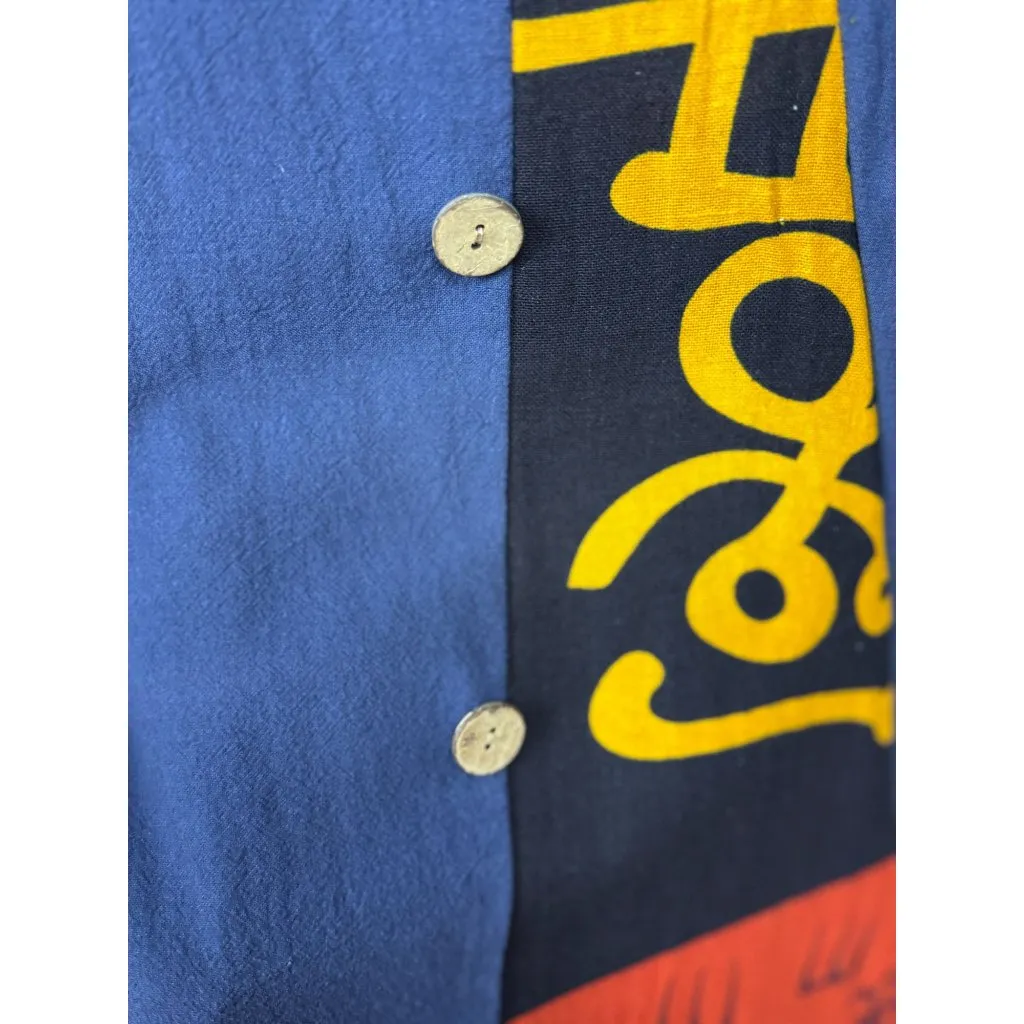 Handmade NEW  M/L Blue Boho Chic Maxi Dress Button Detai Patterned Panel Cotton - Image 5