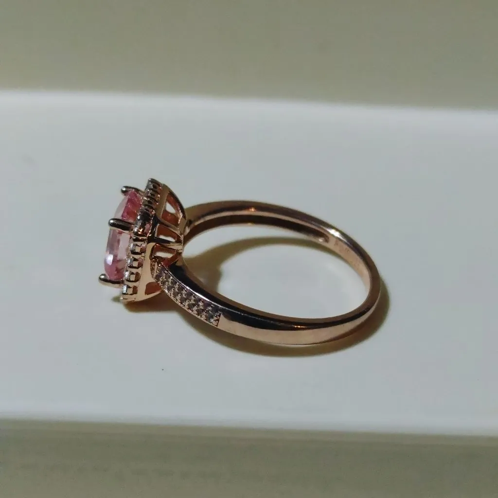 Halo Pink Glow Stone Silver Ring Size 7 Cushion Cut Rose Gold HGE 925 Sterling - Image 9