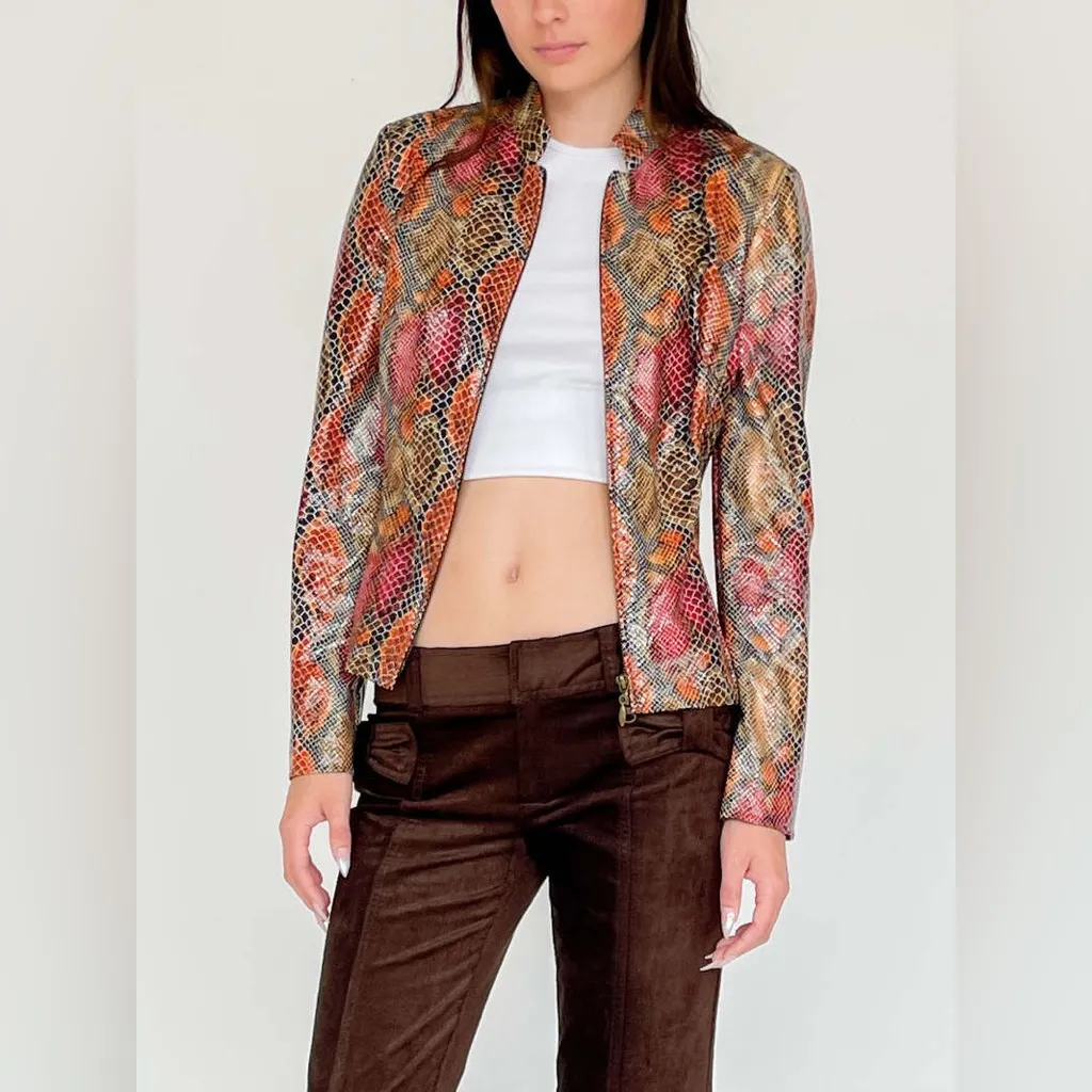 Vintage Cache Snakeskin Zip Front Jacket Size 8 - Image 2