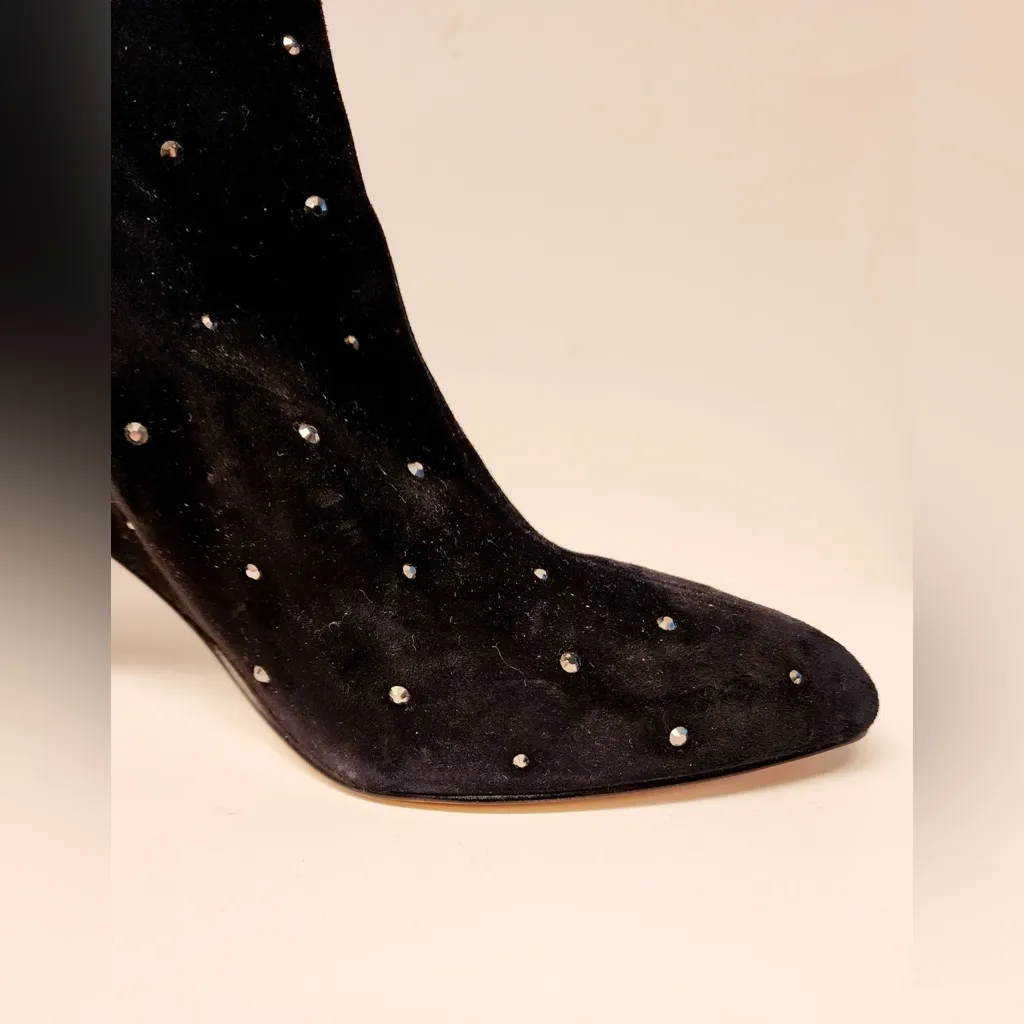 White House Black Market Laila Suede Rhinestone Women’s Black Ankle Boots Size 7 - Image 13