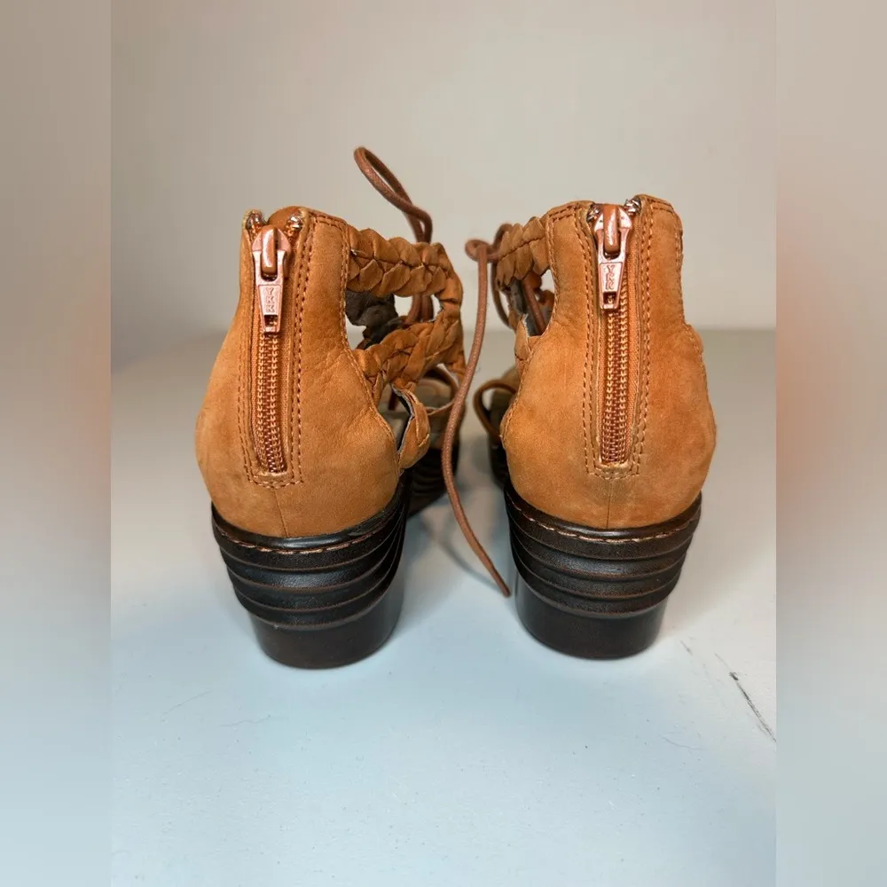 BIONICA Sunset Wedge Heels Sandal 7.5 Orange Leather Strappy Lace - Image 6