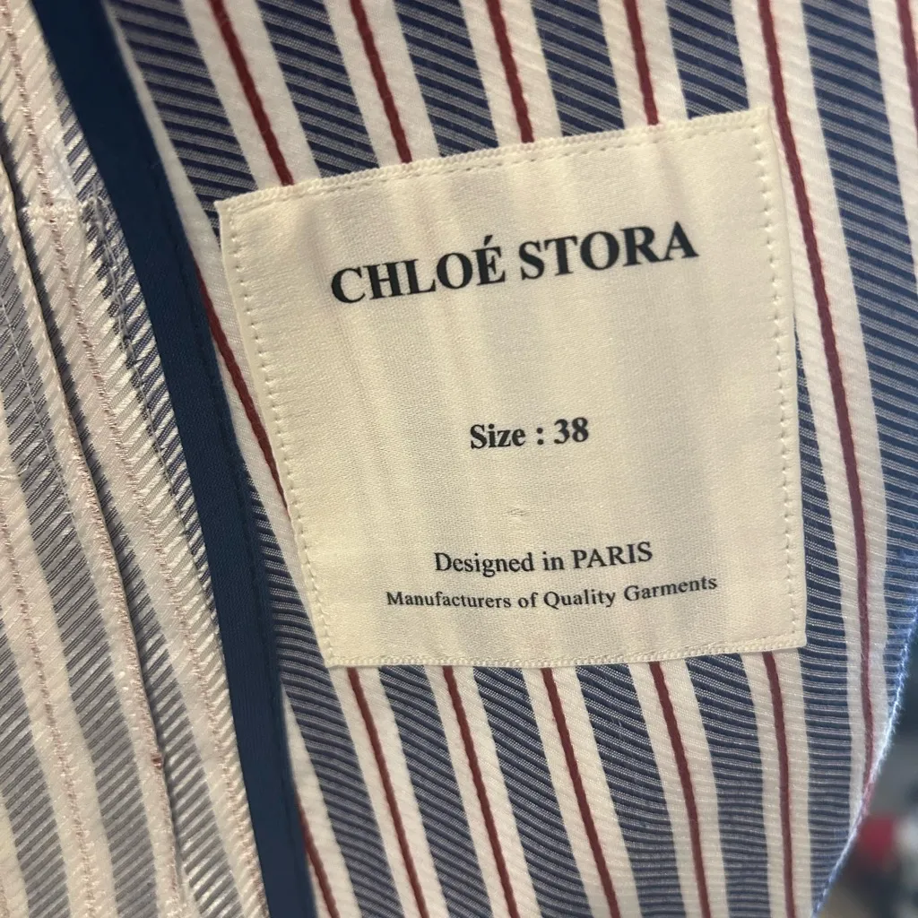 Chloe Stora Cotton Striped Women's Blazer, Size 38 Blue - Image 7