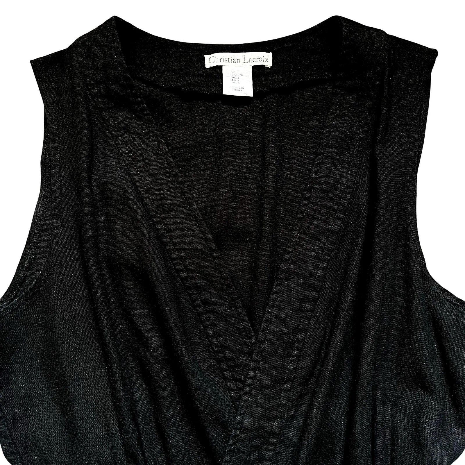 Christian Lacroix Womens Black Sleeveless Wrap Dress Size Large V-neck - Image 3