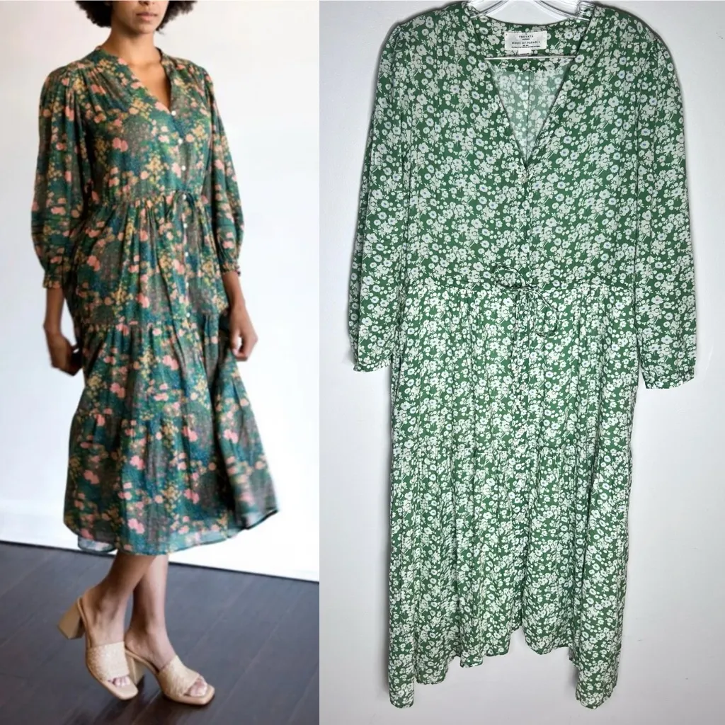 Trovata Sylvie Midi Green Floral Dress Sz M Size M - Image 2