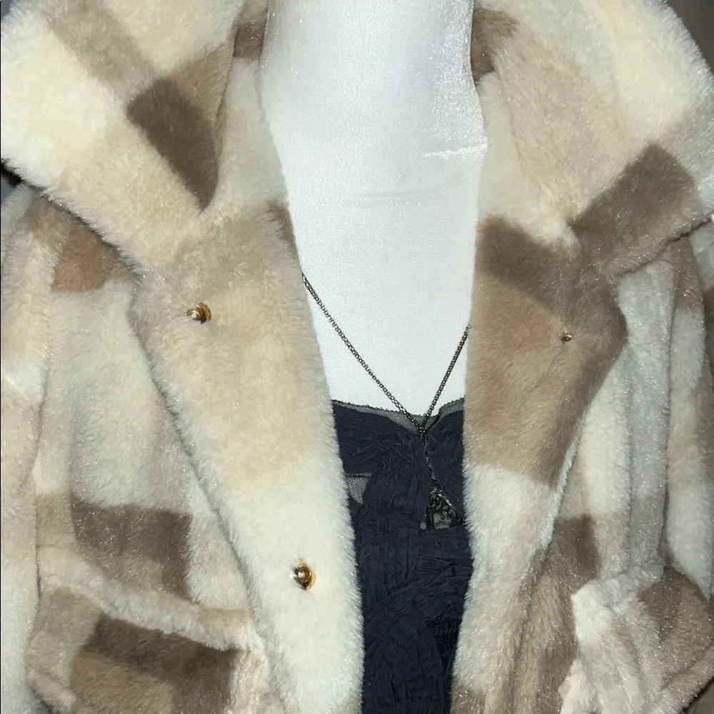 Princess Polly Checkered Teddy Jacket - Brown and Cream - Image 5