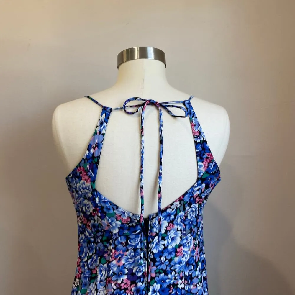 1990s Vintage Another Thyme Vibrant Retro Floral Midi Dress Size 10 Blue - Image 7