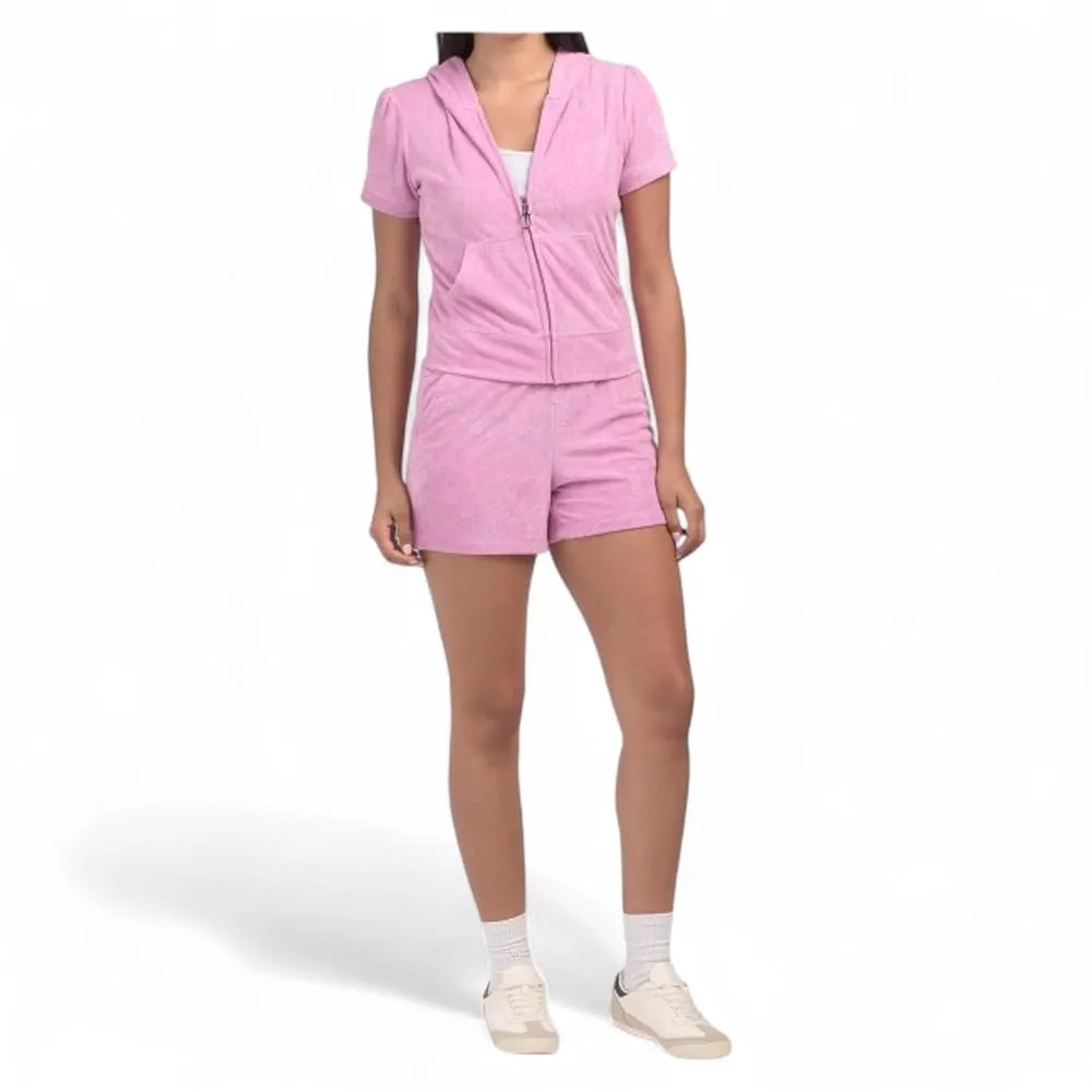 Juicy Couture Bling Terry‎ Shortie Set Hoodie & Shorts - Size L - Flamingo - NWT - Image 15