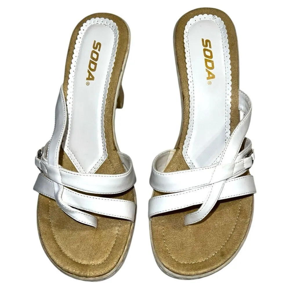Soda brand cute white strapped slip on sandals with 3.5” heels new - Image 4