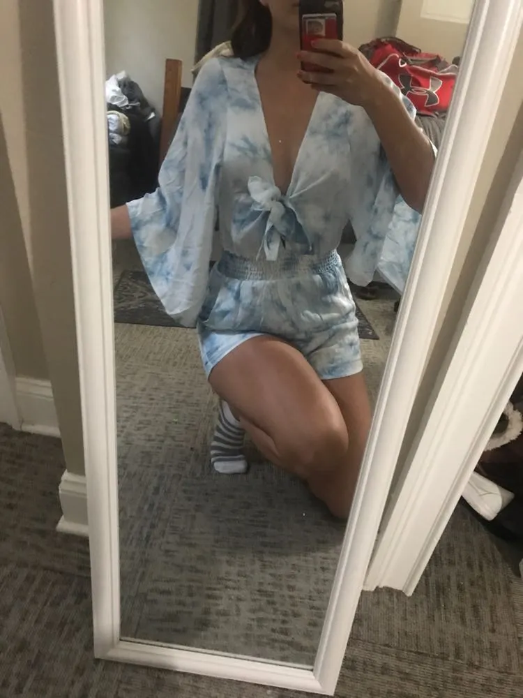 Pink Lily Blue Tie Romper - Image 2