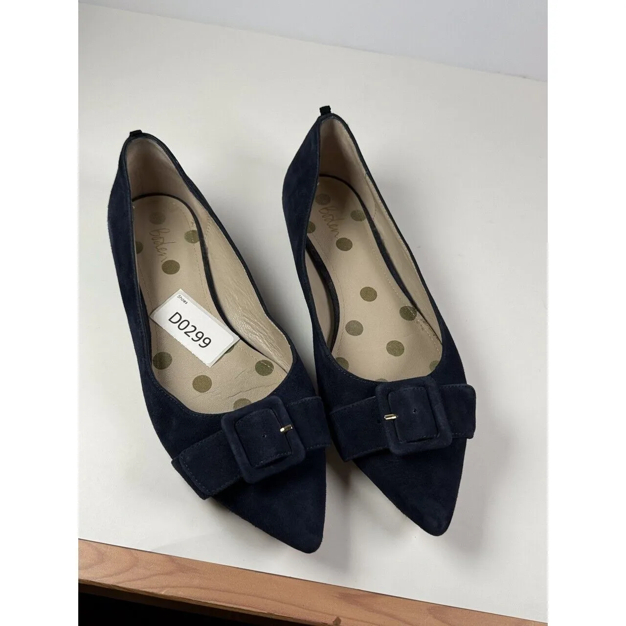 Boden Women Ballet Flats Blue Slip On Suede Pointed Bow Sandals Casual 41 US 9.5 - Image 9