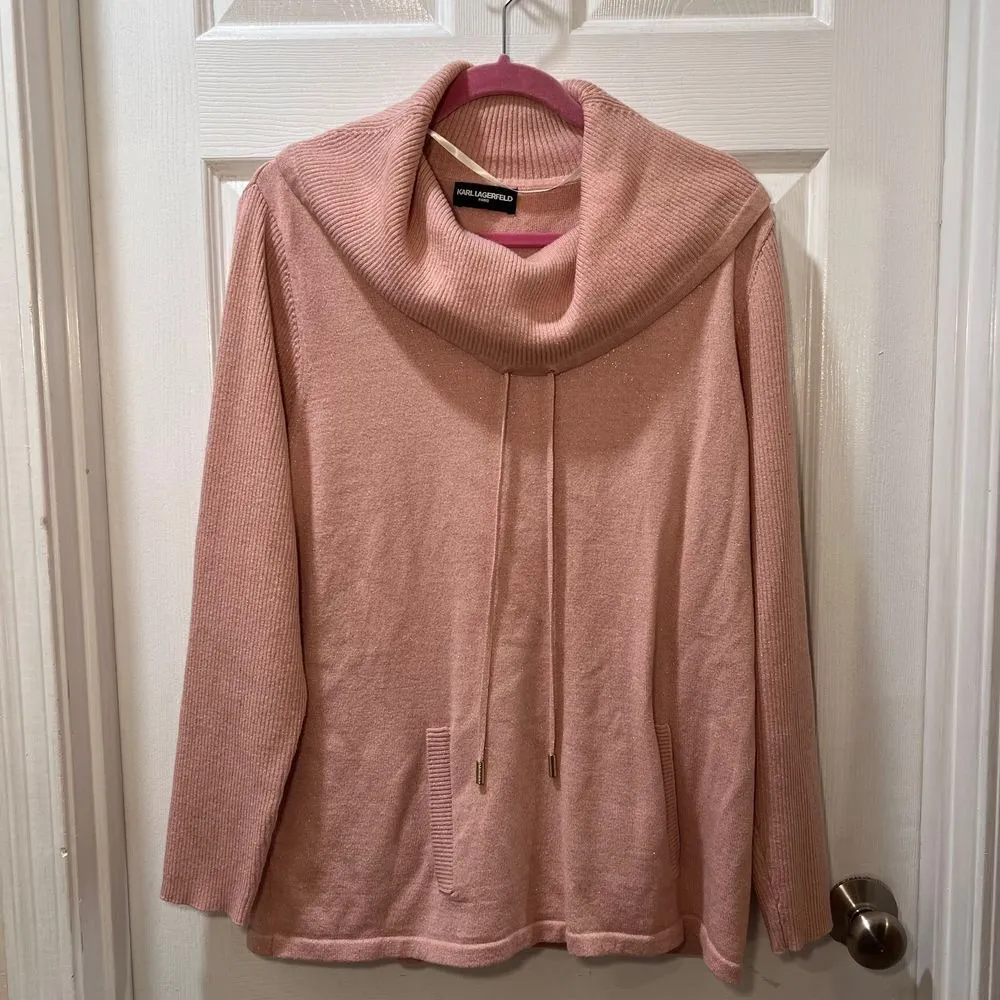 Karl Lagerfeld Paris Blush Pink Funnel Neck Sweater Pullover w/Kangaroo Pckt-XL - Image 5
