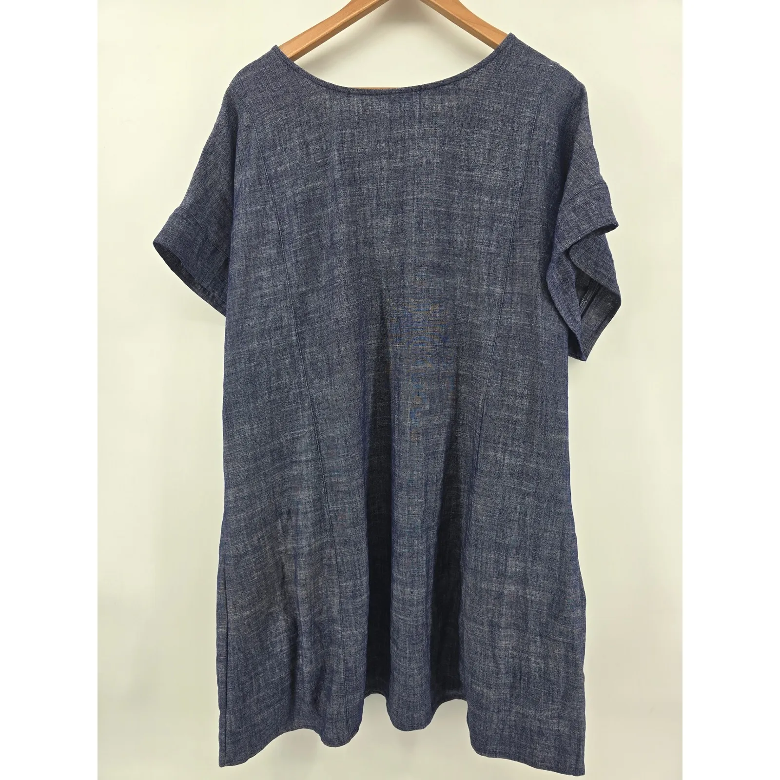 52SEVEN Women's Blue Chambray Textured Short Sleeve Dress With Pockets Size 2X - Image 3