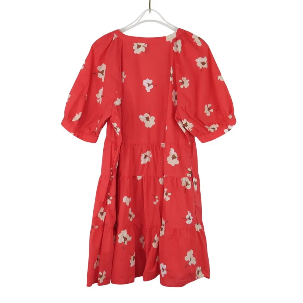 Universal Thread Coral Pink Floral Print Puff Sleeve Mini Dress Medium - Image 3