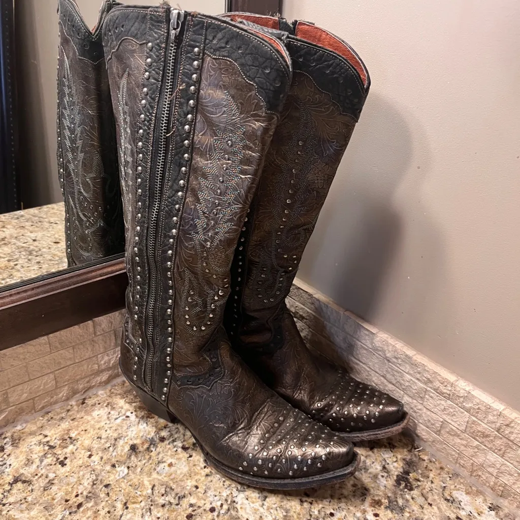 Dan Post  Tall Bronze Snip Toe Studded Brown Heeled Boots 9.5 - Image 6