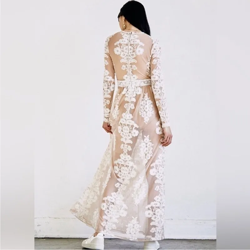 FOR LOVE AND LEMONS Free People White Nude Temecula Cut Out Boho Maxi Dress XXS - Image 9