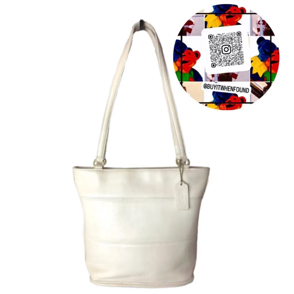 Vintage COACH TRIBECA Ivory Glove Tanned Slim Bleeker Bucket Shoulder Bag 9098 - Image 16