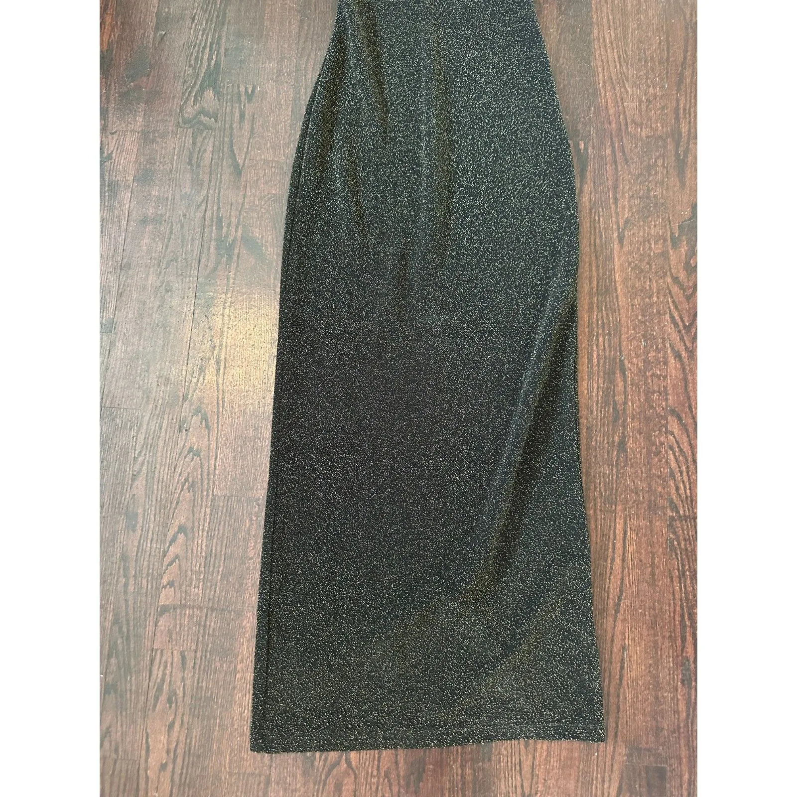 Vintage City Triangles Black Sparkly V Neck Maxi Dress with Slit Size Small - Image 4