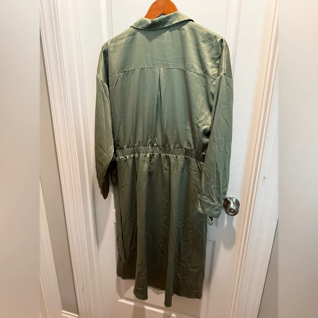NWT French Connection Green Midi Shirt Dress with Cuffed Sleeves size XL - Image 4