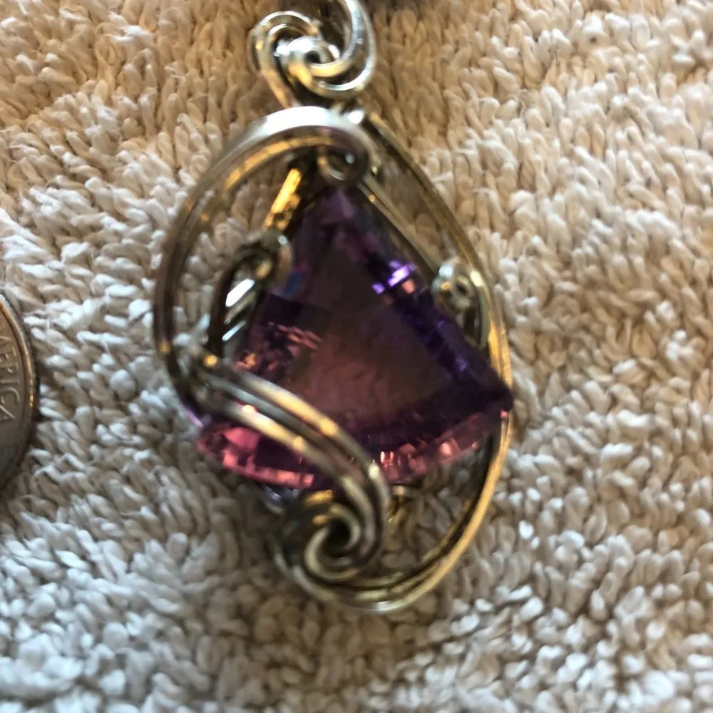 Artisan Wire Wrapped Sterling Silver Amethyst Medallion Pendant Custom Made Purple - Image 9