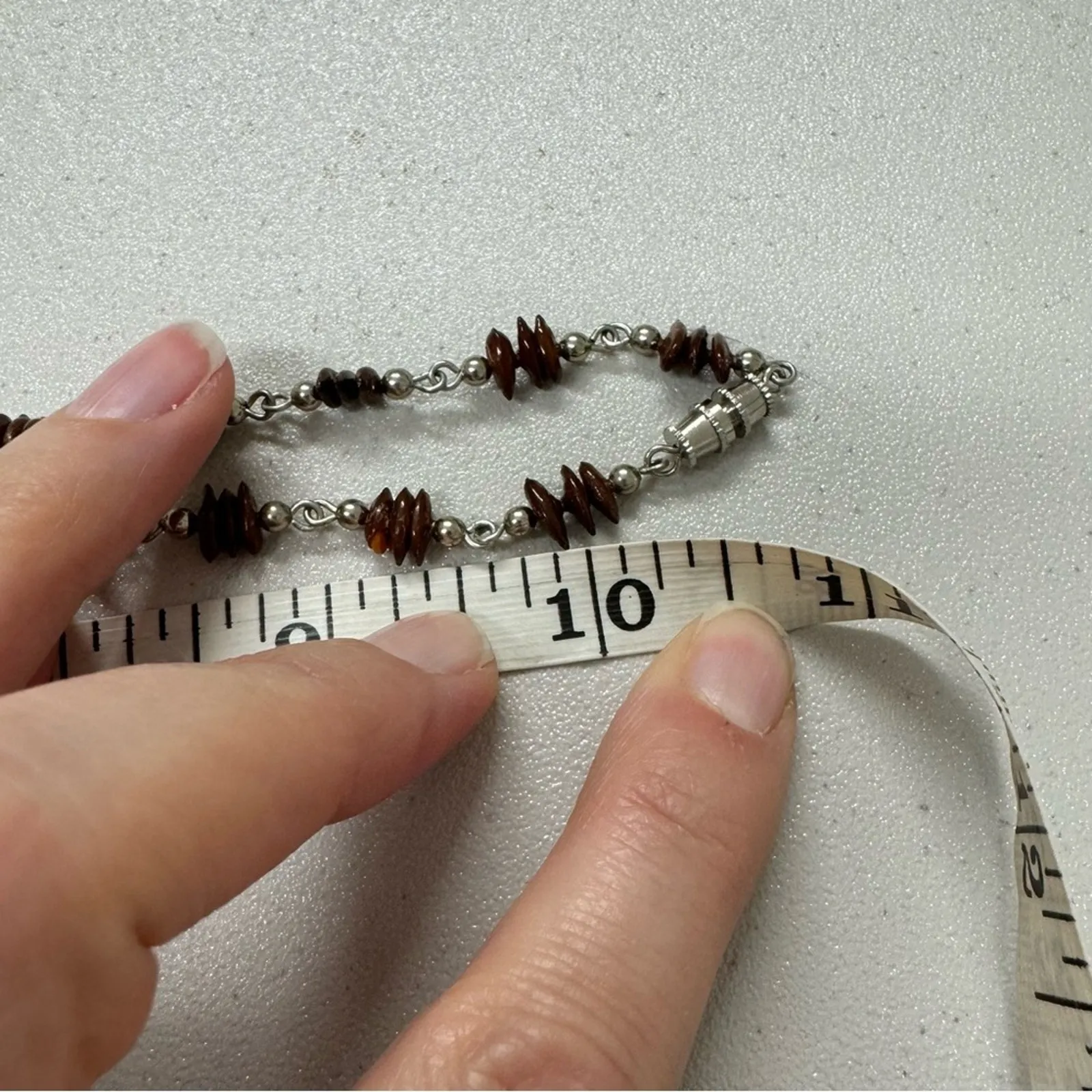 Vintage Silver Tone & Wood Bead Long Necklace Boho Womens Jewelry - Image 3