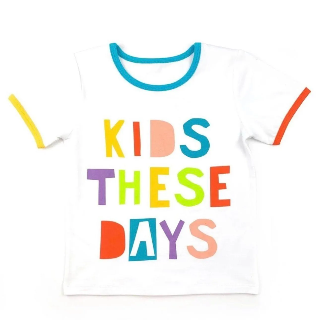 June & January Ringer Tee Kids These Days Large White Multi Women’s NWT - Image 2