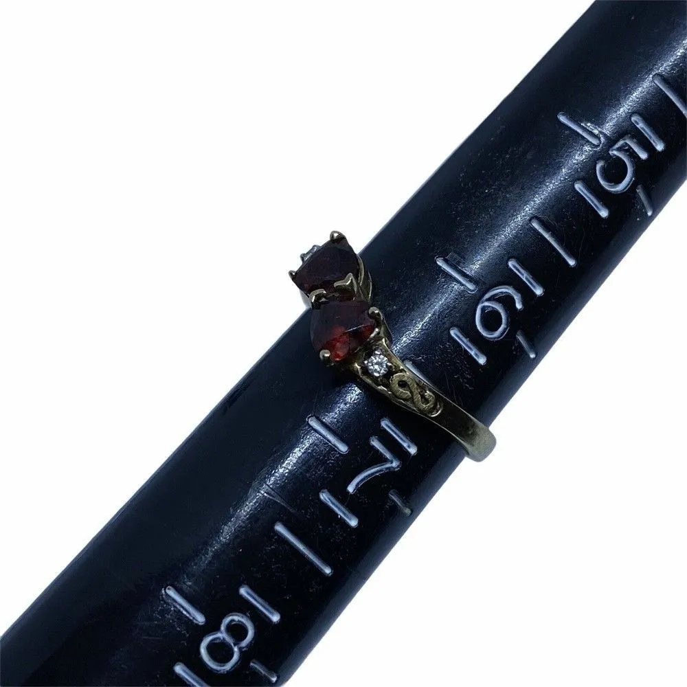 Women’s Heart Rhodolite Garnet Diamond Accent 10K SR Yellow Gold Ring Size 6.5 - Image 5