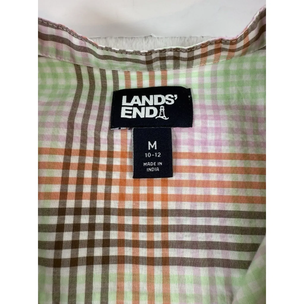 Lands End Shirt Popover Womens Sz M Multicolor Plaid LS Tunic Button Up - Image 3