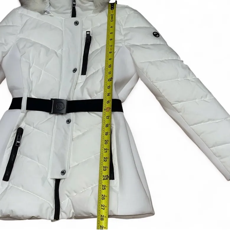 Michael Kors White Puffer Jacket with Fur Hood removable hood XS - Image 7