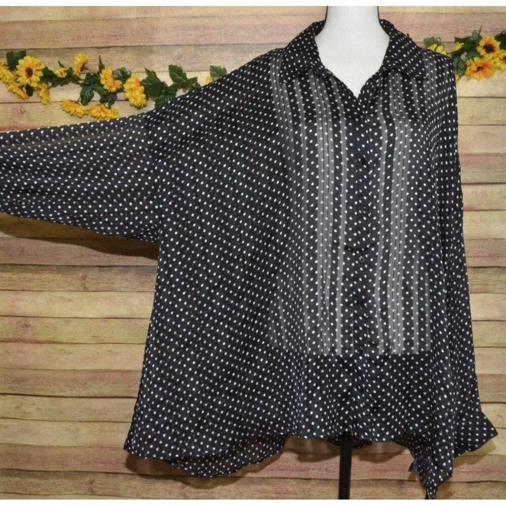 Lane Bryant Black Polka Dot Button Front Sheer Blouse Plus Size 22W 24W Tunic - Image 4