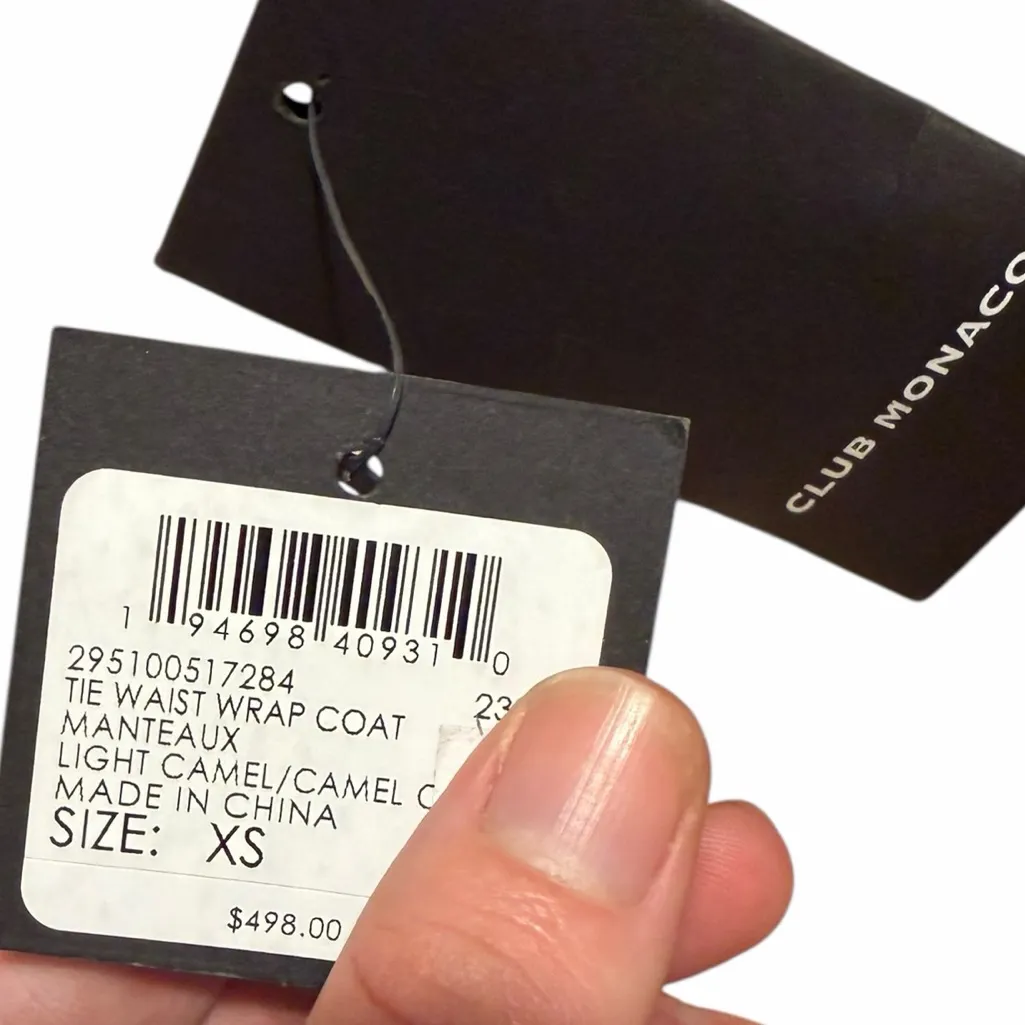 New Club Monaco Tie Wrap Wool Trench Winter Coat Manteaux light Camel Women XS - Image 4