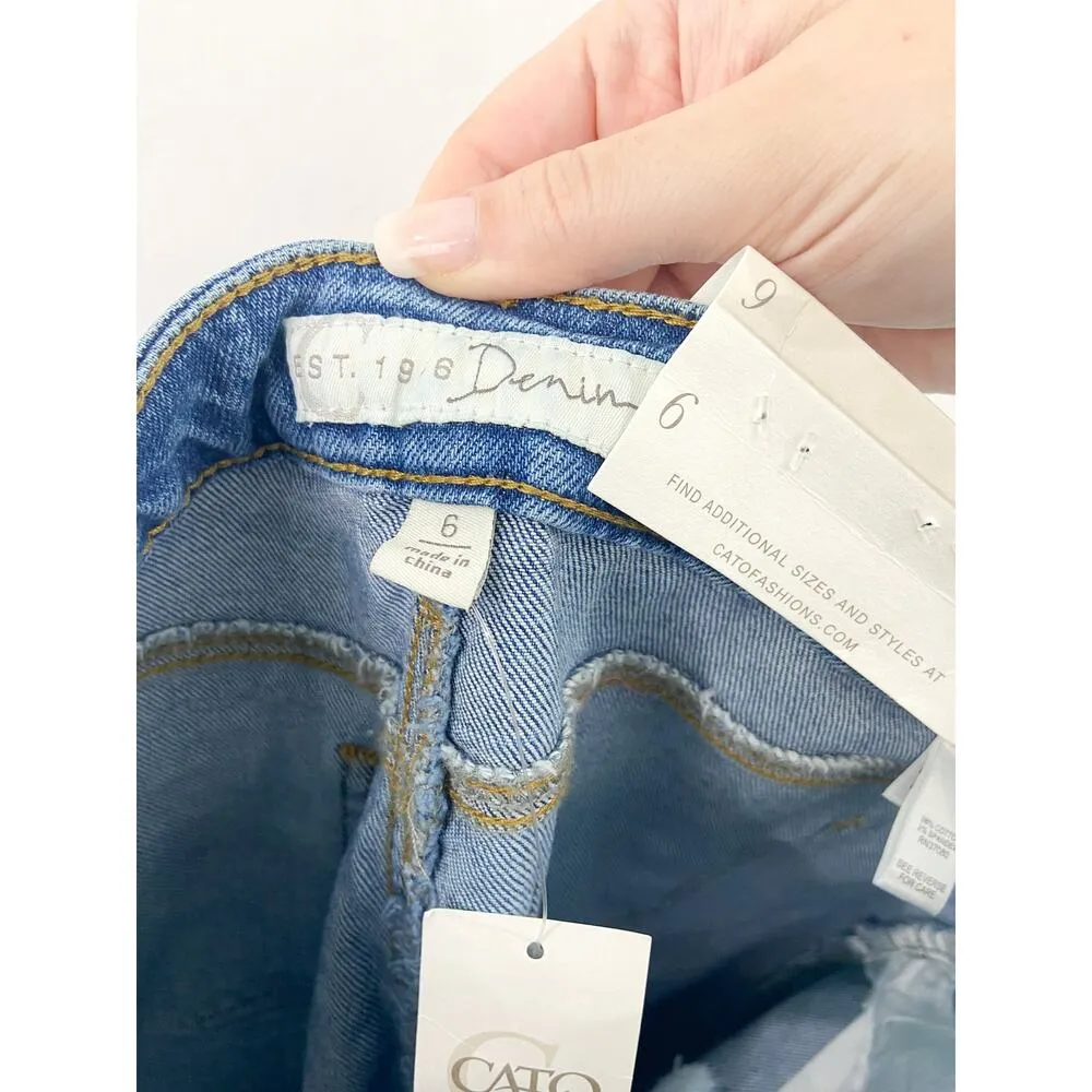 NEW CATO Girlfriend Distressed Jeans size 6 Plaid Roll Cuff Mid Rise - Image 7