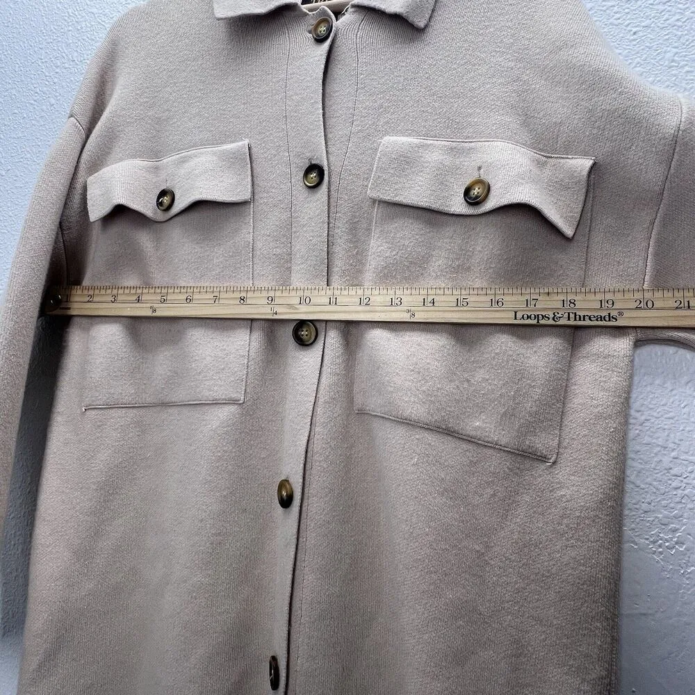 Truth Republic Womens Large beige viscose cozy sweater Shacket front pockets L. Tan - Image 5