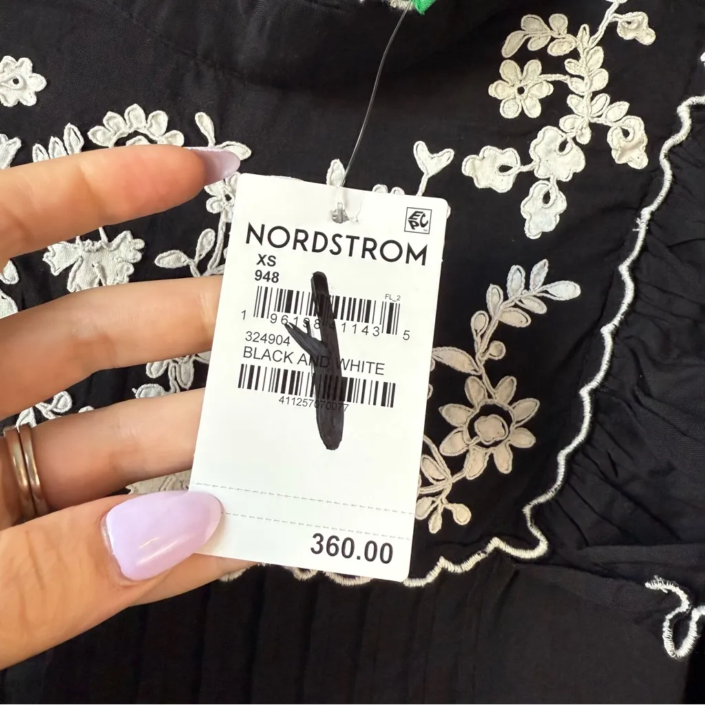 FARM Rio‎ Embroidered Long Sleeve Tiered Maxi Dress Black XS - Image 9