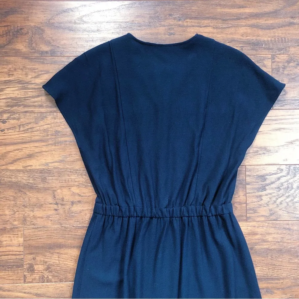 Zara Basic • navy blue dress belted sheath shirtdress button front cap sleeve - Image 8