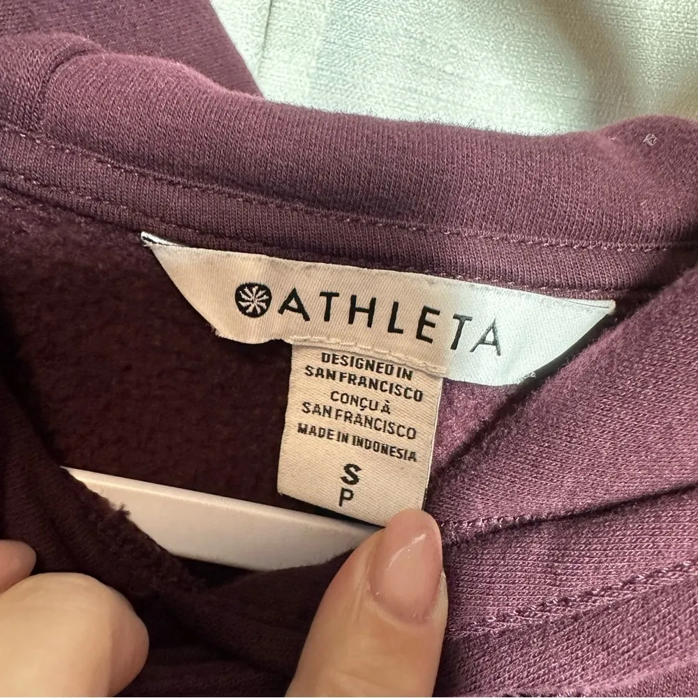 Athleta Purple Hoodie Retroplush Sweatshirt Alya Floral Cozy Embroidered Size S - Image 7