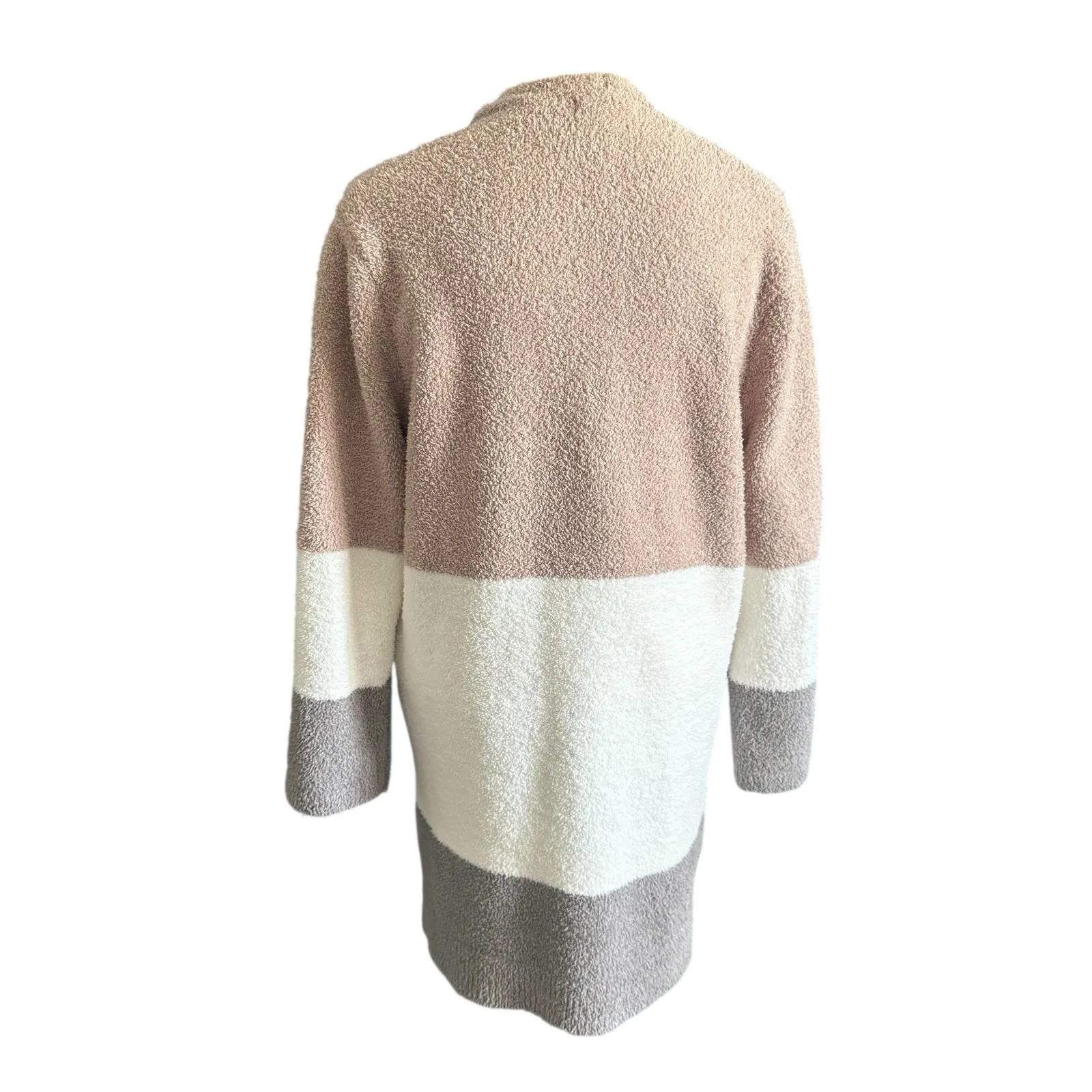 Barefoot Dreams CozyChic Colorblock Cardigan in Tan/White/Gray Stripe Size Med - Image 7