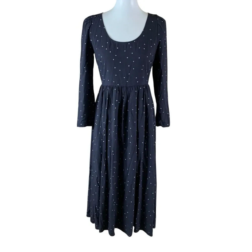 Madewell Alicia 00 Navy Star Print Long Sleeve Midi Dress Scoop Neck‎ Flowy - Image 2