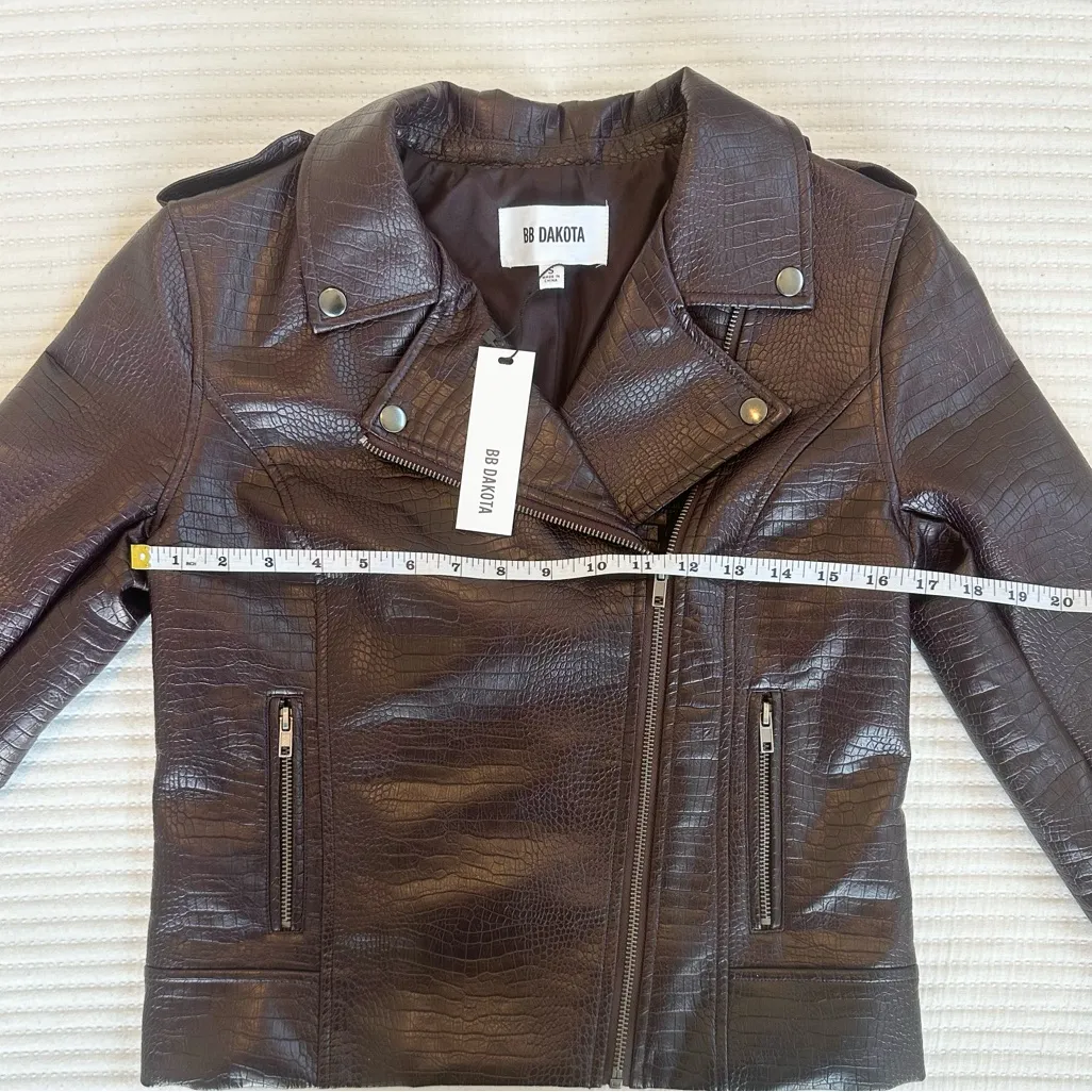 BB Dakota Deep Burgundy Faux Leather Lizard Embossed Moto Jacket NWT - Image 7