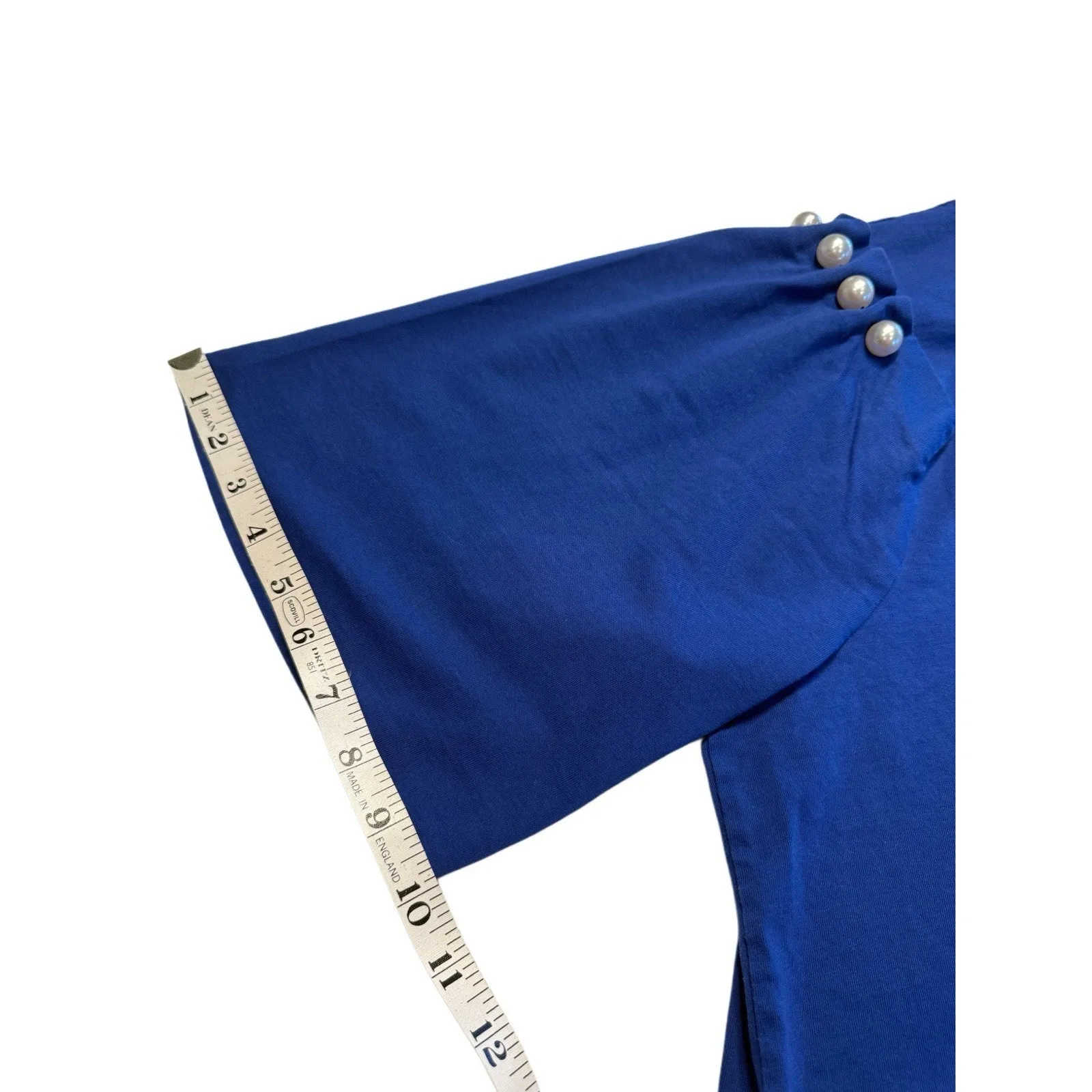 Chicos Cobalt Blue‎ Cotton Top/ Flared Short Sleeve, Pearl Accents, Soft Sz 3/XL - Image 4