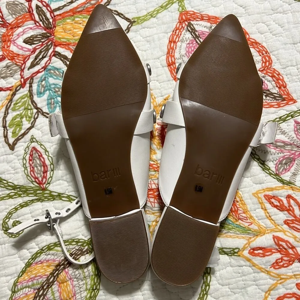 BAR III Womens 6.5M White Studded Padded Josee Pointed Toe Block Heel Buckle - Image 7