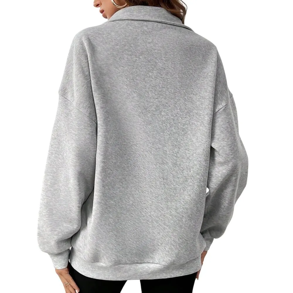Half-Zipper Drop Shoulder Sweatshirt in Gray, Size M​ - Image 2